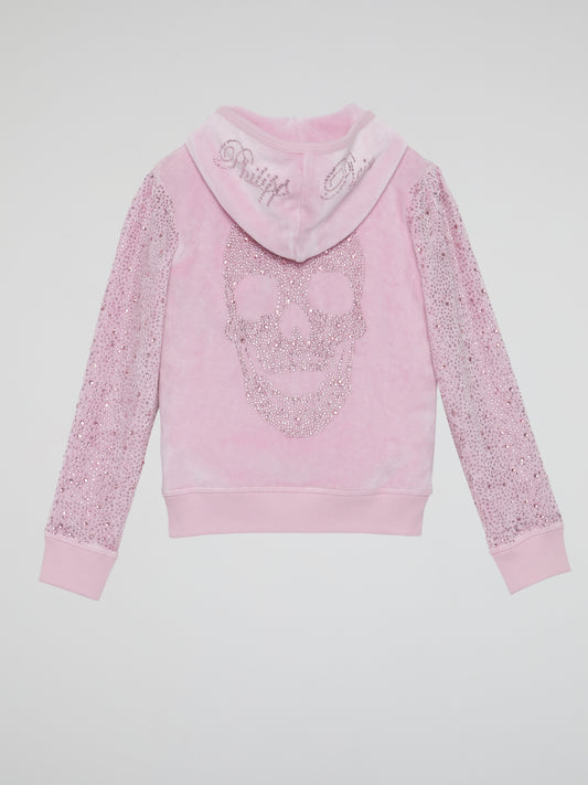 Light Pink Crystal Detail Velvet Sweatshirt (Kids)