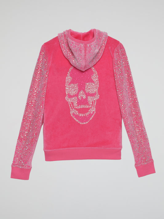 Pink Crystal Detail Velvet Sweatshirt (Kids)