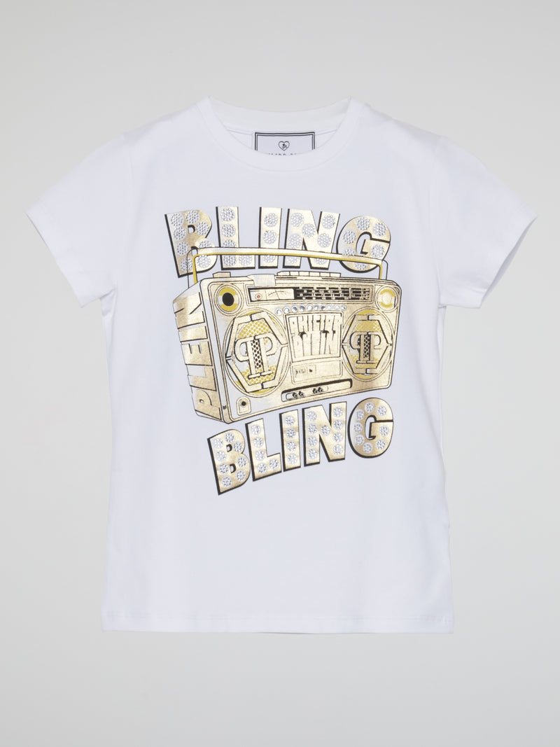 White Bling Round Neck T-Shirt (Kids)