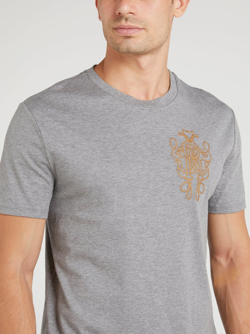 Grey Logo Embroidered T-Shirt