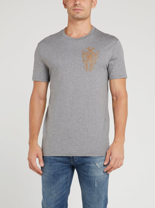 Grey Logo Embroidered T-Shirt