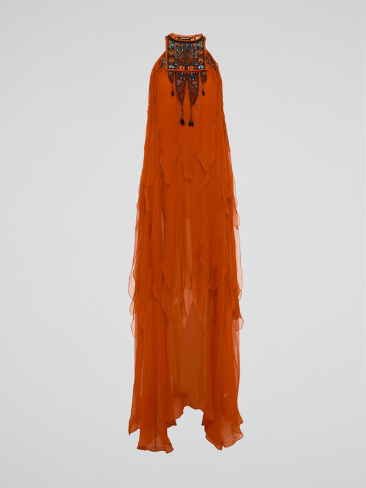 Orange Halter Neck Chiffon Dress