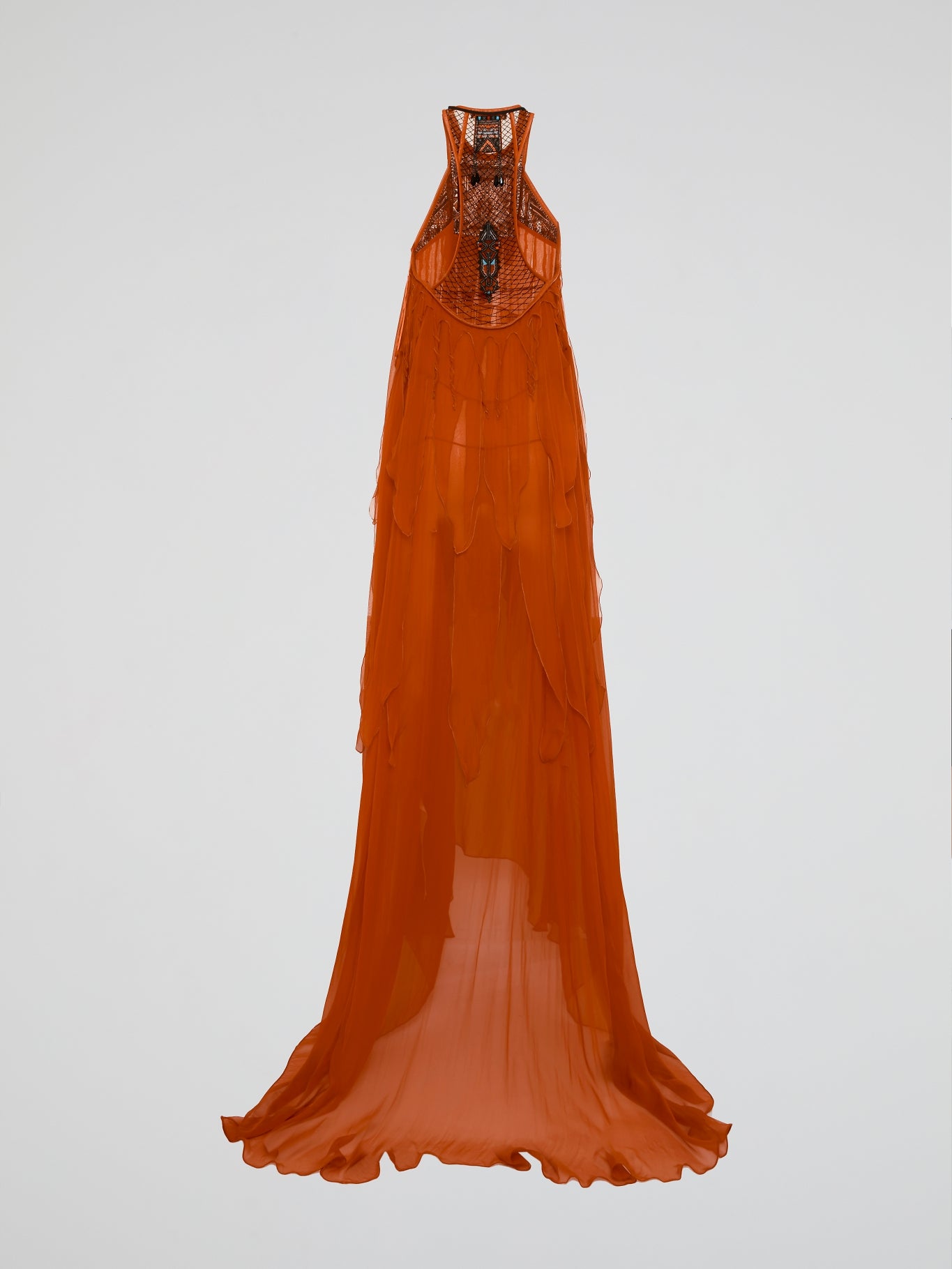 Orange Halter Neck Chiffon Dress