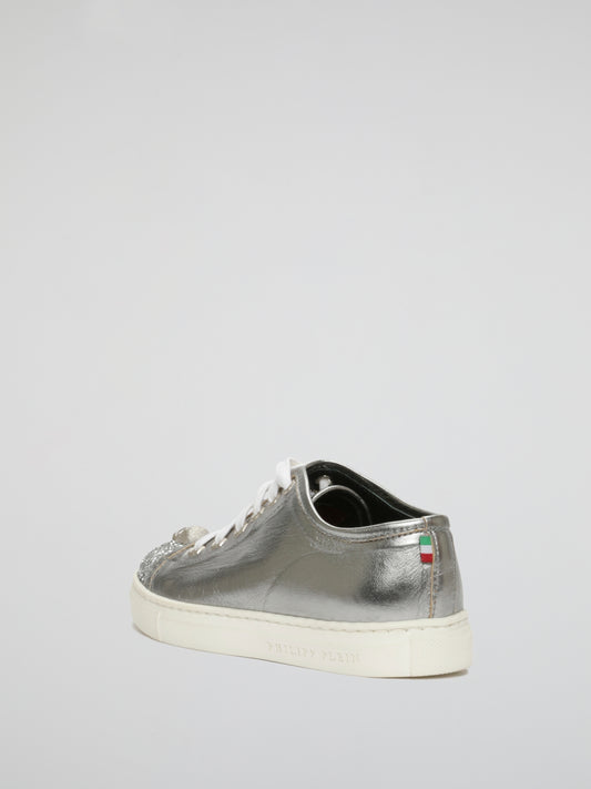 Silver Skull Detail Lace Up Sneakers (Kids)