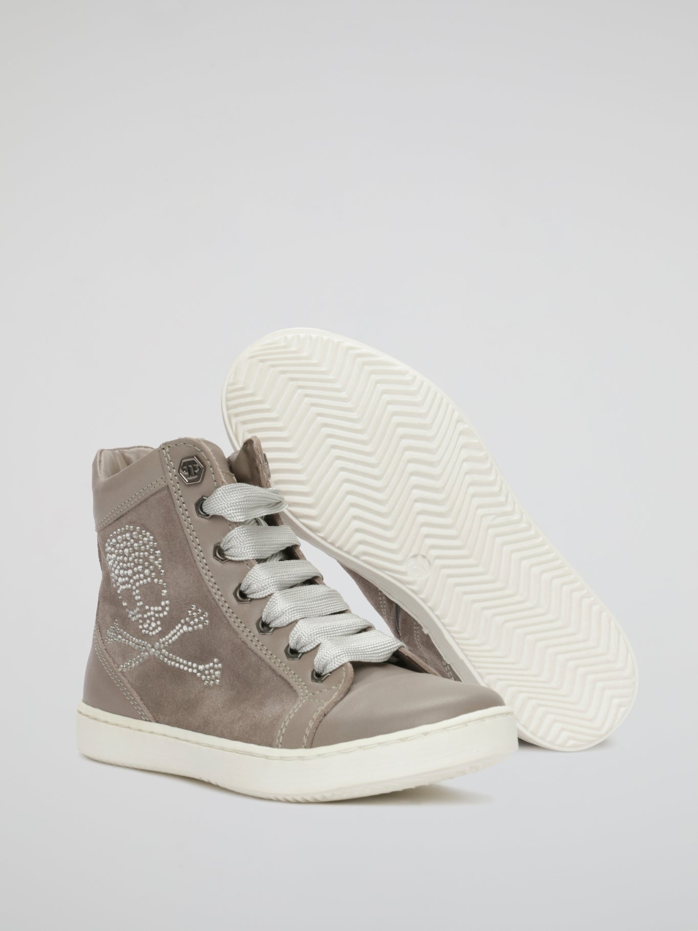 Beige Skull Detail Lace Up Boots (Kids)