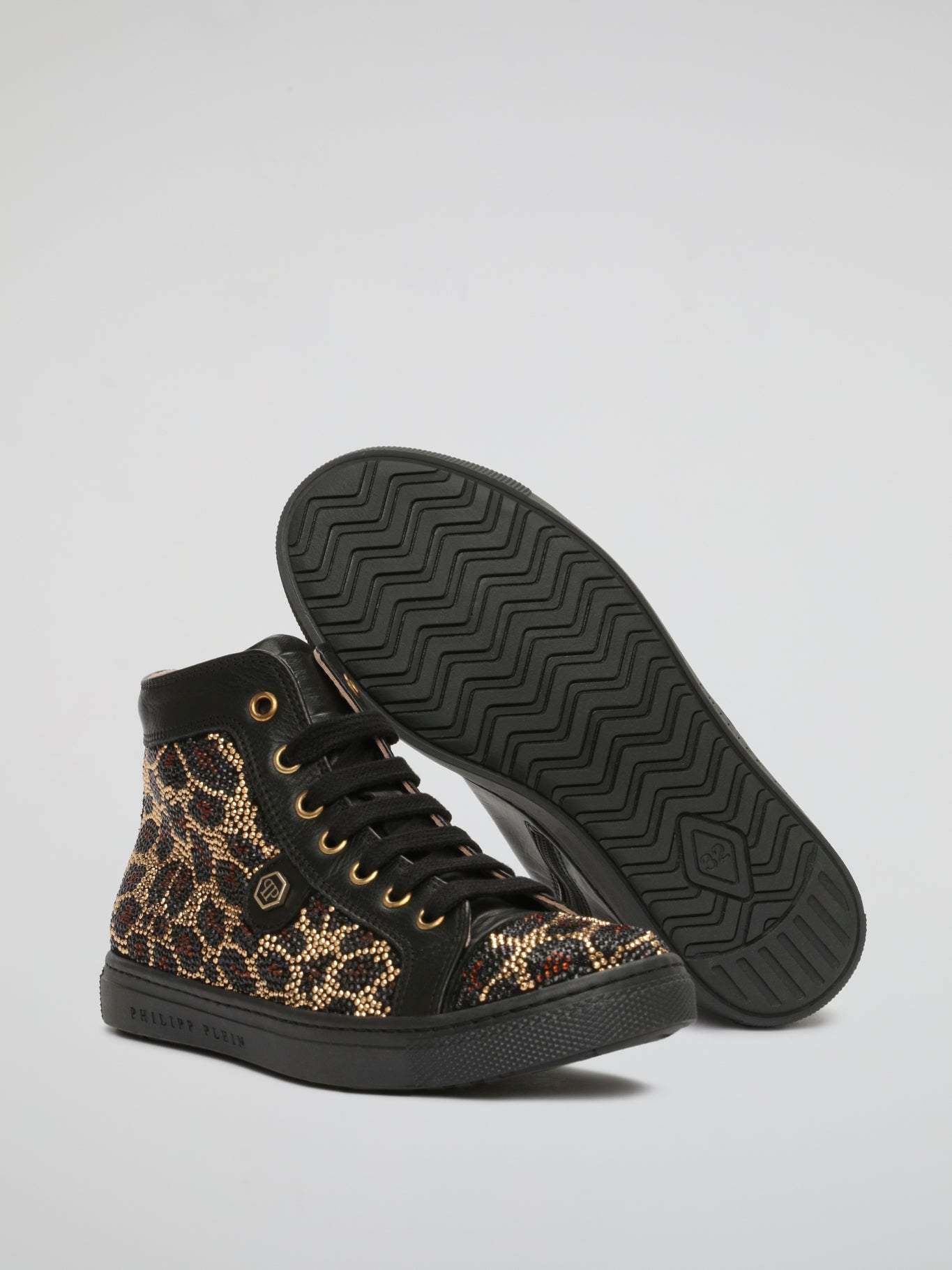 Leopard Crystal Lace Up Sneakers (Kids)