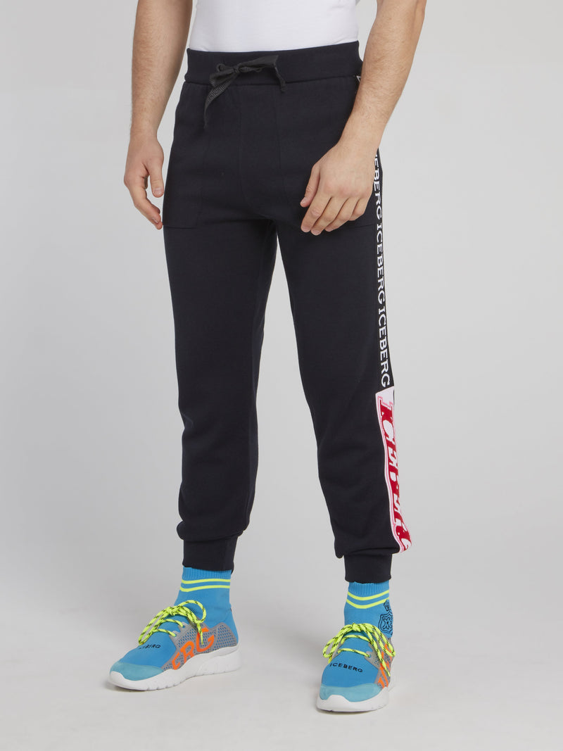 Navy Logo Tape Knitted Track Pants