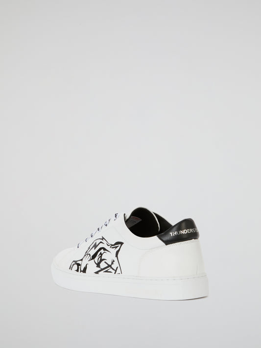 White Tiger Head Print Low Top Sneakers